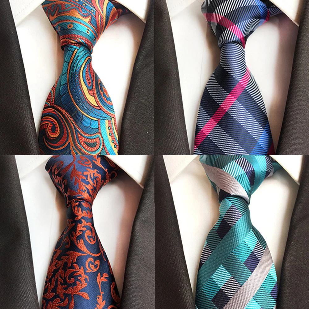Neck Tie 8cm Floral Mens Tie Plaid Paisley Jacquard Weave