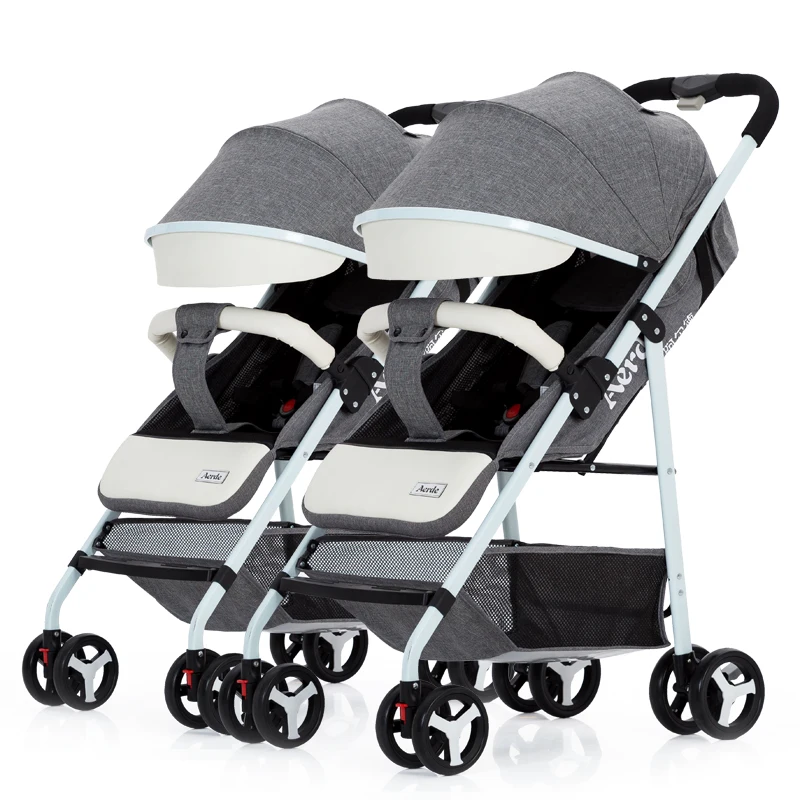 Многофункциональная двойная детская коляска, может сидеть и отстегиваться, ультра-светильник, портативная складная коляска для близнецов, может сидеть и откидываться - Цвет: gray