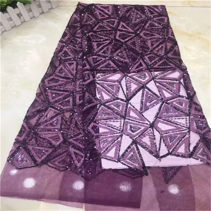 

2019 high quality French Nigerian purple sequins net lace,African tulle mesh sequence lace fabric for party dress 5yards/lot
