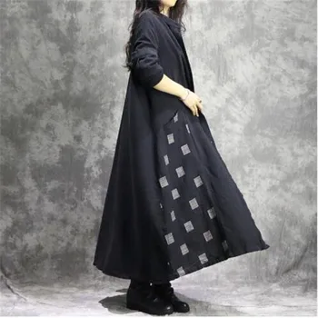 

Women Cotton Linen Trench Vintage Autumn Coats Patchwork Button 2018 New Fall Casual Women Clothing Black Trench Coats