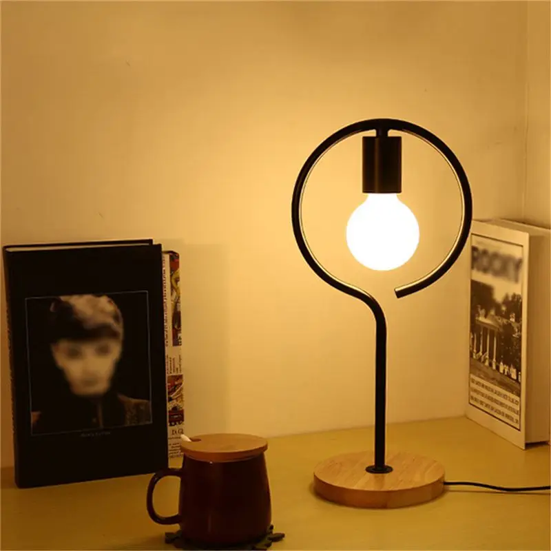 Круглая Простая Современная деревянная настольная лампа для кровати, спальни, прикроватная настольная лампа, простая деревянная