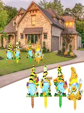  Colorful Gnome Dwarf Bee Flowers in The Garden Decorative Garden Fence Design Plug-in Sign for Lawn Yard Garden GQ 