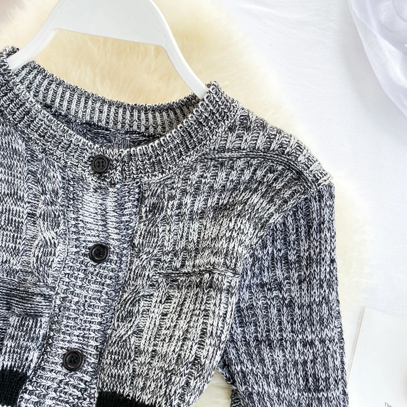 Knit Cardigan buttons sweater woman retro patchwork tunic ruffle sleeve sweater autumn winter