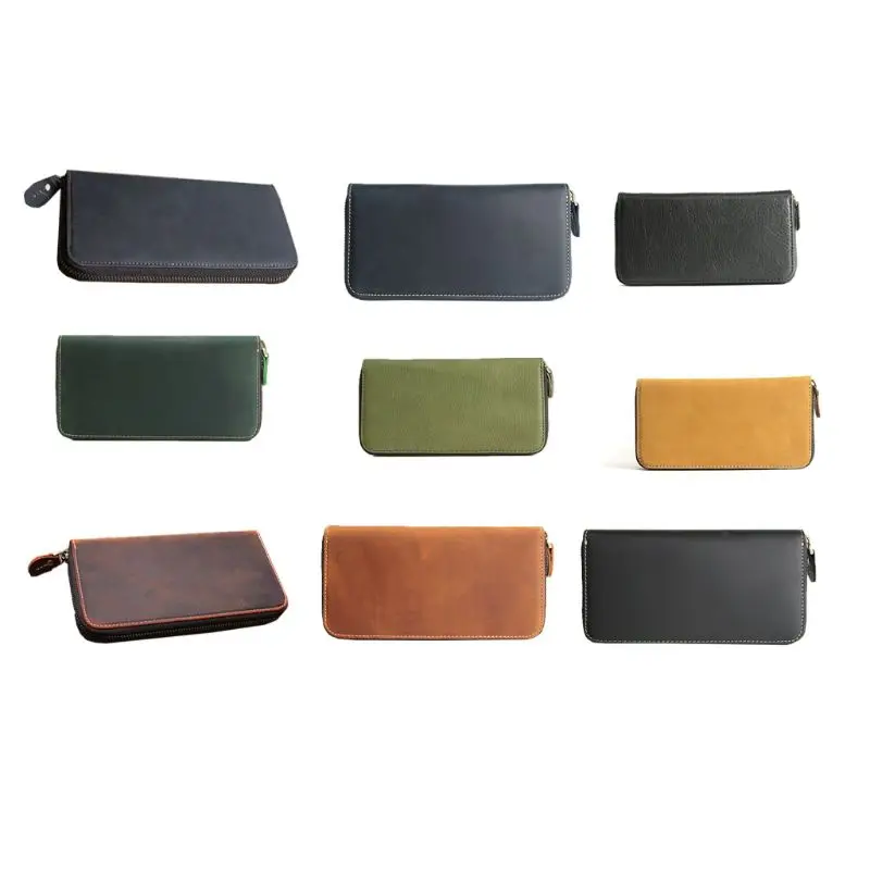 High Quality Men's Leather Wallet ID Card Holder Business Long Clutch Billfold Money Purse Zipper Bag