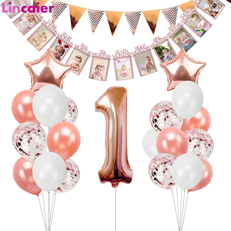 

Rose Gold First Happy Birthday Banner 1st Birthday Party Decorations Baby Boy Girl My 1 One Year Birthday Decor Supplies