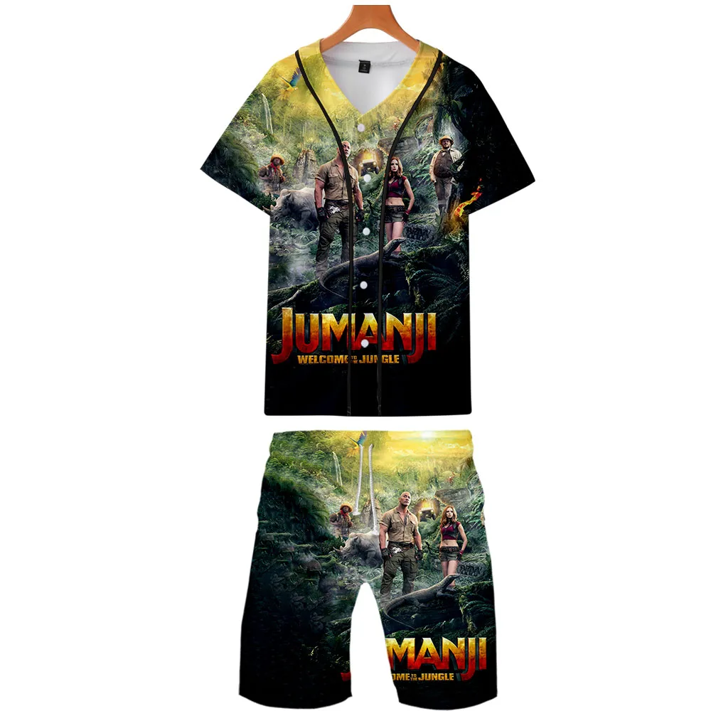 Горячая Jumanji Добро пожаловать в джунгли 3D комплект из двух предметов летние футболки Бейсбол+ повседневные шорты Мода трендовая уличная одежда