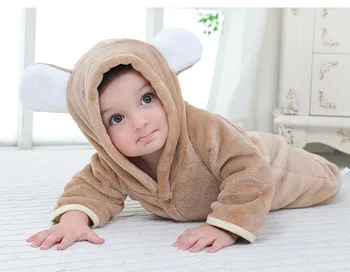 

2019 Winter Newborn Baby Clothes Unisex Flannel hooded Clothes Boy Rompers Kids Costume For Girl Infant Jumpsuit 3 6 9 18 Month