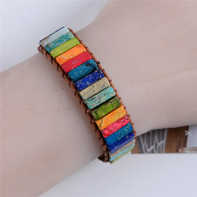 multicolor1 Многоцветный Браслет Boho с натуральным камнем, браслет чакра, браслет, Прямая поставка, один кожаный браслет, мощное ювелирное изделие - Окраска металла: multicolor1