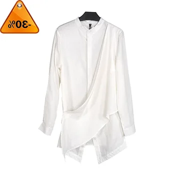 

New Spring 2020 Autumn V-neck Long Sleeve Brief Pleated Irregular Temperament Button Shirt Women Blouse Fashion Tide