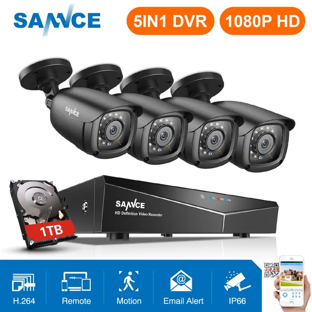 SANNCE 1080P CCTV System 4CH Video Surveillance Kit for Home 1080P HDMI DVR 4PCS 1280TVL 1080P Outd