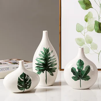 

3pcs/set ceramic vase decoration home Creative Turtle Leaf print flower vases decor accessories jarrones decorativos moderno new