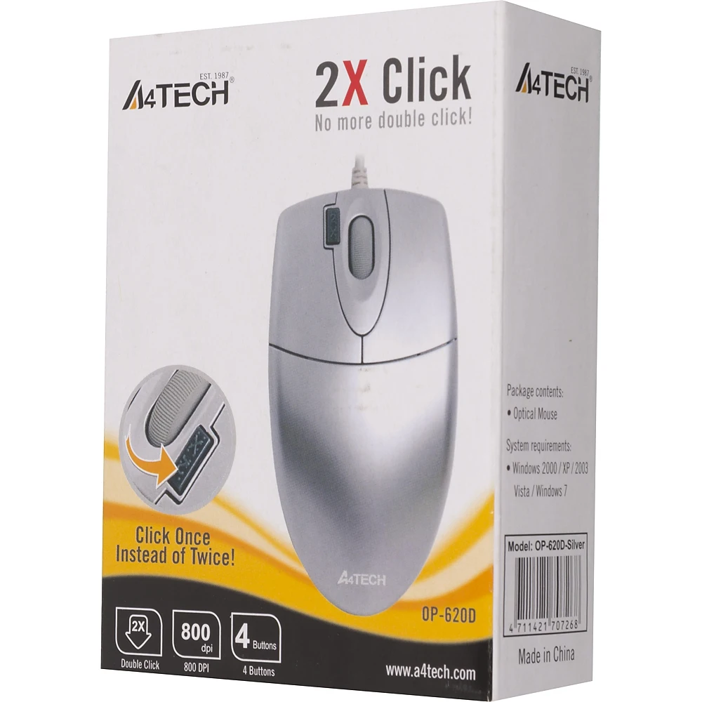 Мышь A4 OP-620D серебристый оптическая(1000dpi) USB(3but
