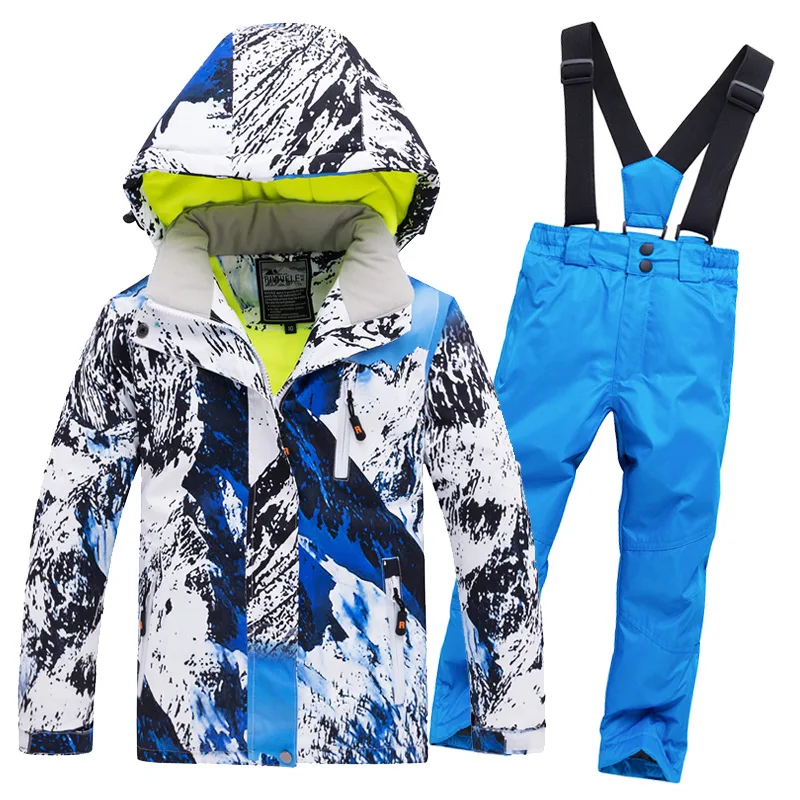 Лыжный костюм зимняя куртка для мальчиков и девочек на открытом воздухе для сноуборда спортивная водонепроницаемая детская одежда лыжная куртка теплая ветрозащитная - Цвет: blue