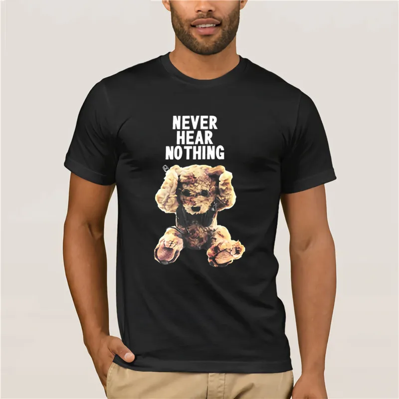 

Hip Hop Men Never Hear Nothing Cartoon Anime Dog Print High Street Geek Harajuku Retro T-shirt Men Asia Size