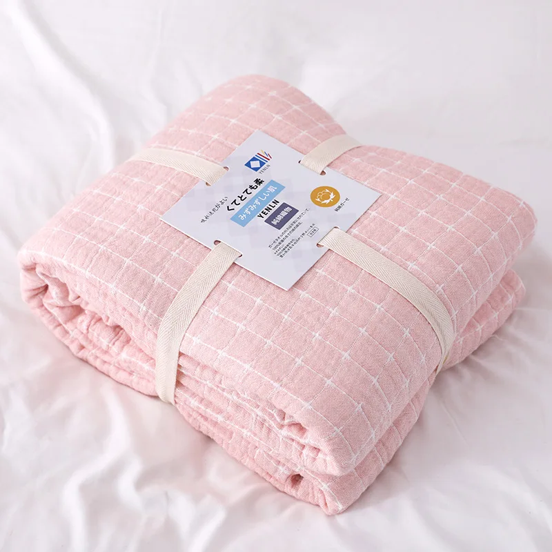 pink plaid Хлопковое клетчатое покрывало на кровать, тонкое летнее одеяло, осенняя простыня, газовое покрывало, покрывало, покрывало для двойной кровати, плед - Цвет: pink plaid