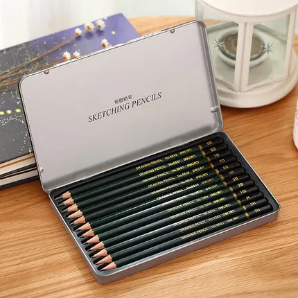 

Deli S949 Iron Box Sketch Pencil 3h / 2h / H / Hb / 2b / 3b / 4b / 5b / 6b / 7b / 8b / 9b Sketch Charcoal Pencils Art Supplies
