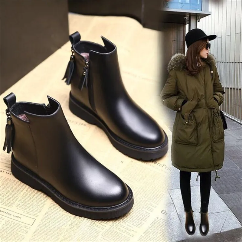 

Booties Female 2019 New Autumn and Winter Korean Students Wild Thick Short-Sleeve Motorcycle Boots England Wind Tassels Martin B