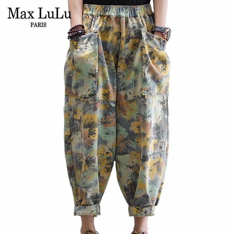 Max LuLu 2020 Fashion Spring Ladies Loose Floral Jeans Womens Casual Printed Denim Trousers Female Vintage Harem Pants Plus Size