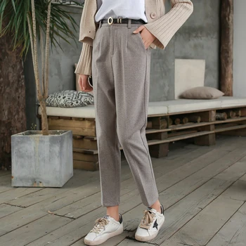 

Women woolen harem pants OL style pants ladies casual suit pants high waist elegant work pants female pencil pants autumn winter