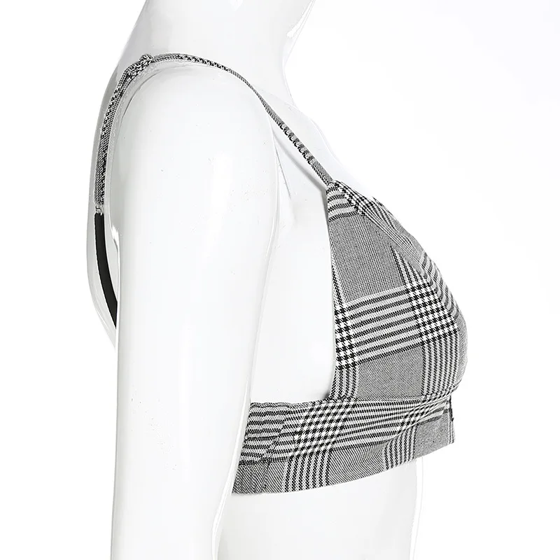 Bangniweigou сексуальный ретро Брит Клетчатый Бюстгальтер Camisole женский фестивальный топ с вышитыми буквами