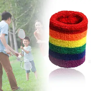 1Pcs Ademende Bracers Regenboog Kleur Zachte Katoenen Wrap Absorptie Running Badminton Zweet Vrouwen Mannen Fitness Hand Polsband V0W9