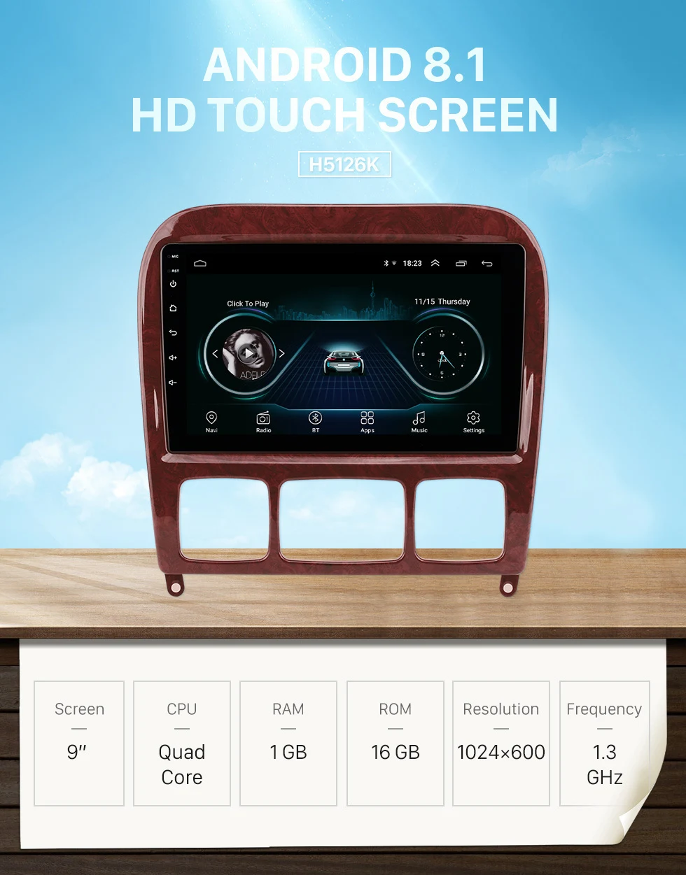 Sale Harfey 2Ddin 9" HD Android 8.1 GPS Car Stereo Player WIFI For Mercedes Benz S Class W220 S280 S320 S350 S400 S430 S500 1998-2005 0