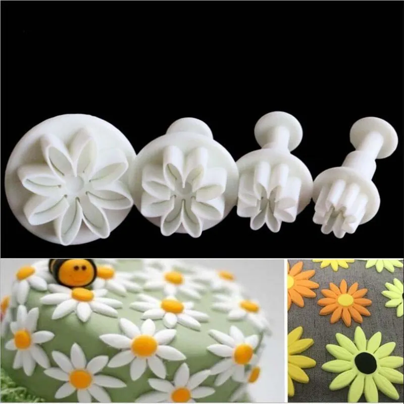 4Pcs Plum Flower Plunger Fondant Mold Cutter Cookie Decorating Baking Tools