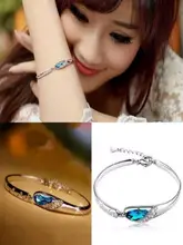  BLUELANS Fashion Lady Silver Plated Chain Bracelet Charm Cuff Peacock Blue Bangle Jewelry pulseiras simples бижутерия винтаж 