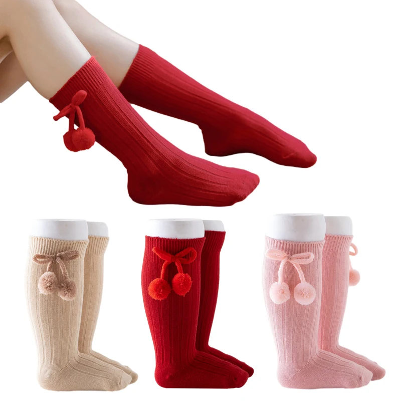 Baby Socken für Mädchen Jungen Herbst Winter Bogen Pompom Kniehohe Lange kinder Socken Infant Kleinkind Baumwolle Socke Kinder zubehör