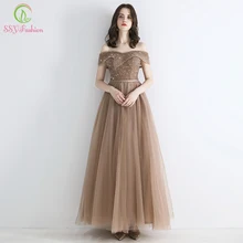 SSYFashion/Новинка года; длинные платья для выпускного вечера с вырезом лодочкой, блестками и бисером; цвет хаки; вечерние платья в пол; De Fiesta