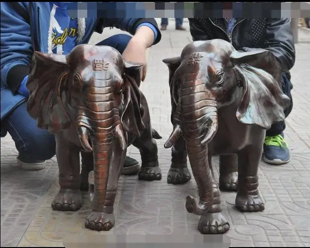 Lucky Chinese feng shui bronze wealth Ruyi Auspicious Elephant Animal statue pair