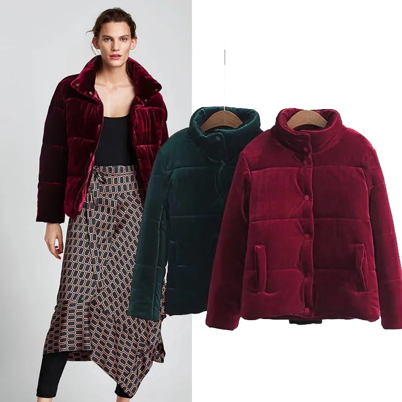 

2017 Autumn And Winter New Style WOMEN'S Dress Western Style Versitile Fashion Solid Color Velvet Thick Warm Bread Cotton-padded