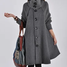 Новая женская ветровка, плотная однотонная шерстяная Женская свободная куртка, теплое пальто большого размера, плащ-накидка в европейском и американском стиле