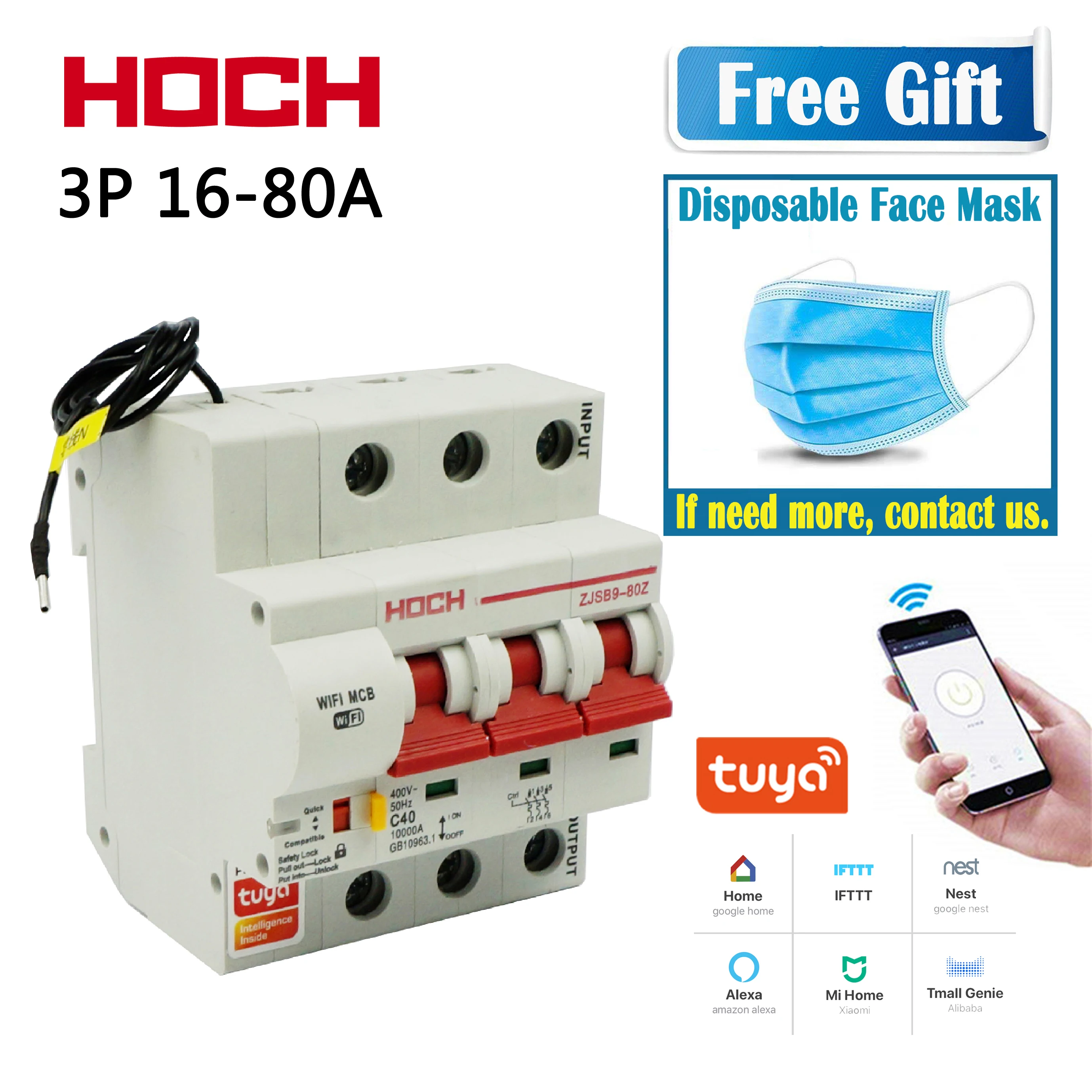 Temporizador de Controle p sem Fio Hoch Tuya Disjuntor Vida Inteligente Remoto 3 Interruptor Fábrica Frete Grátis Zjsb9-80z wi fi Mod. 149448