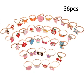 

36 Pcs/set Cartoon Children Rings Flower Animal Adjustable Alloy Kids Ring
