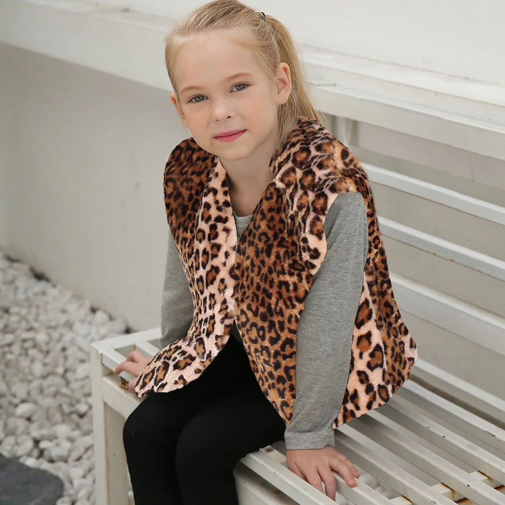 Пальто с леопардовым принтом для маленьких девочек; зимний теплый Леопардовый жилет из искусственного меха для девочек; верхняя одежда; детский жилет