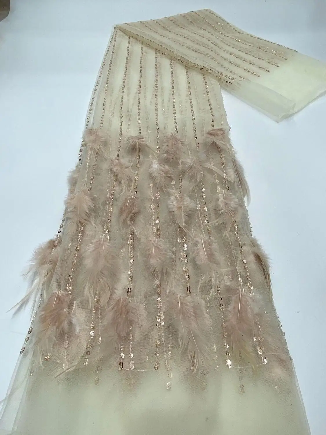 

french embroidered lace with feather top quality S-118885 bridal french net lace fabric