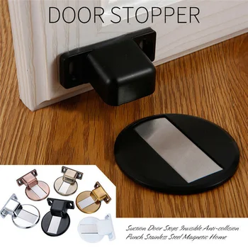 

1pc Door Suction Device Suction Door Stops Invisible Anti-collision Punch Stainless Steel Magnetic Home Free Shipping 2019
