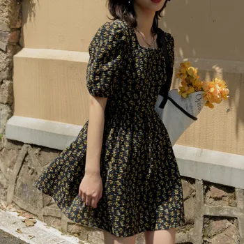 

New Summer Sexy Women Dress Female Puff Sleeve Vintage Floral Printed Fashion Slim Vacation Boho Beach Dresses Femme Robe