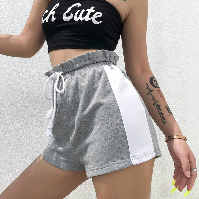 Лоскутная бумажная сумка шорты женские athleisure уличная шнуровка с высокой талией короткие feminino летние хлопковые брюки