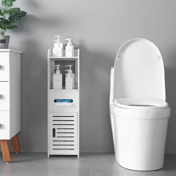 

Newly 3-tier Bathroom Storage Cabinet with Door 23x23x80cm Organizers Waterproof for Home TE889