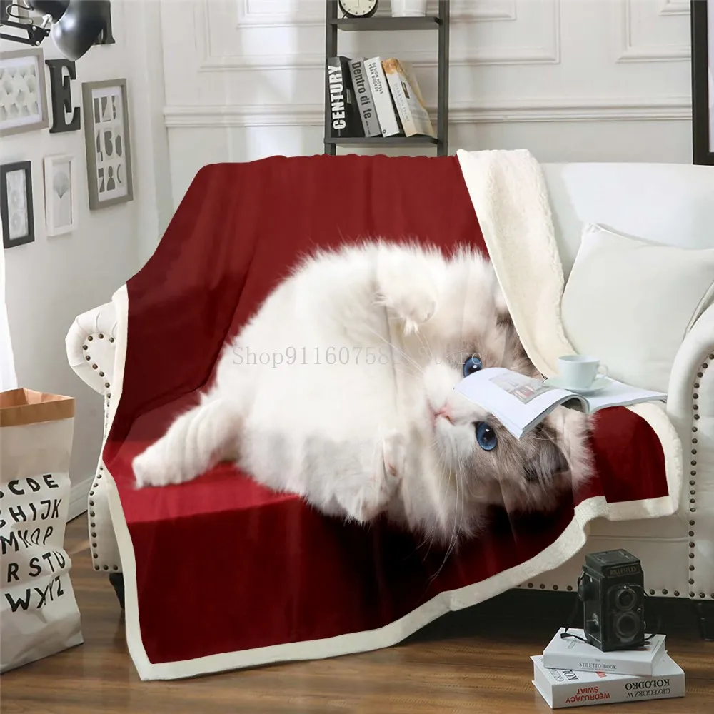 Cute Sleeping Cat 3D-printed Wool Blanket Picnic Extra Thick