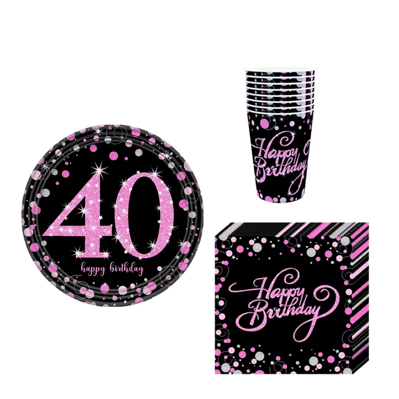 Set 48pcs Одноразовая посуда набор для 21 30 40 50 60st olds День Рождения украшения для взрослых баннер флаг бумажные чашки принадлежности для бумажных табло - Цвет: Set 48pcs