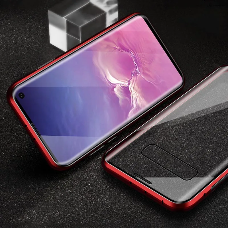 Металлический магнитный чехол для samsung Galaxy A50 A70 A60 A30 A40, двусторонний стеклянный защитный чехол для мобильного телефона - Цвет: Red