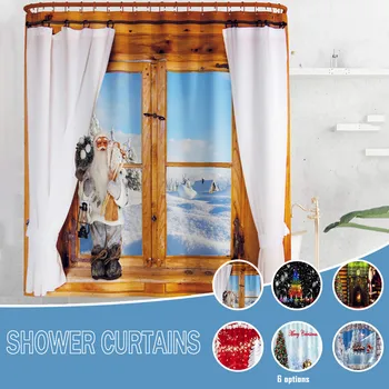 

Bathroom Shower Curtain72“ W X 72“ H Christmas Tree Santa Claus Red Waterproof Curtains for Shower Bathroom Christmas Decoration