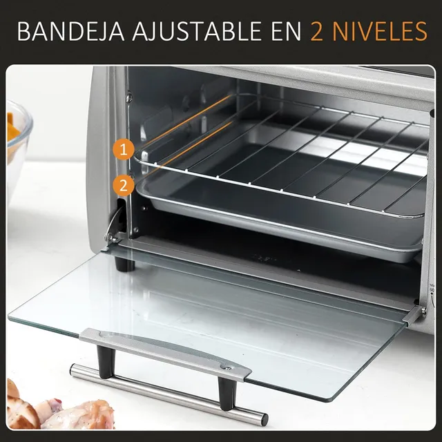 Forno Elettrico Da Tavolo Homcom 10 L 750W Temperatura 230 ℃     36,5X26X22 cm Argento 6