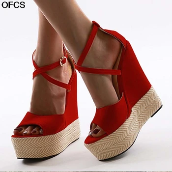 

Summer Sandals Woman Wedge Sandals Female high heels Platform Sandals Party Shoes Red Color Summer Women Shoes Size 42