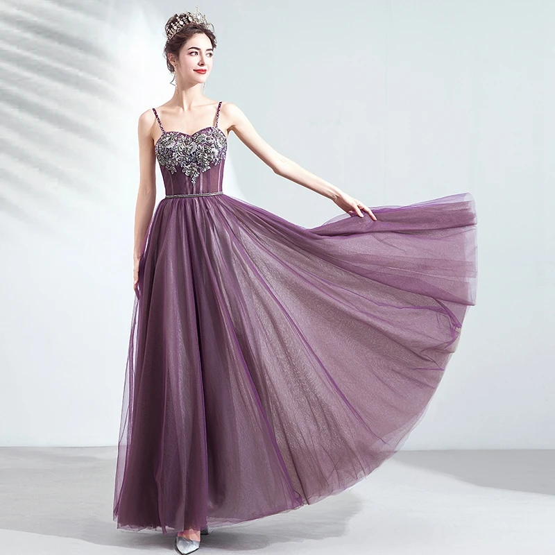 Фиолетовые Выпускные платья элегантные А-силуэта vestidos de gala Спагетти ремни стильная Фея Длинные вечерние платья прогулки рядом с вами
