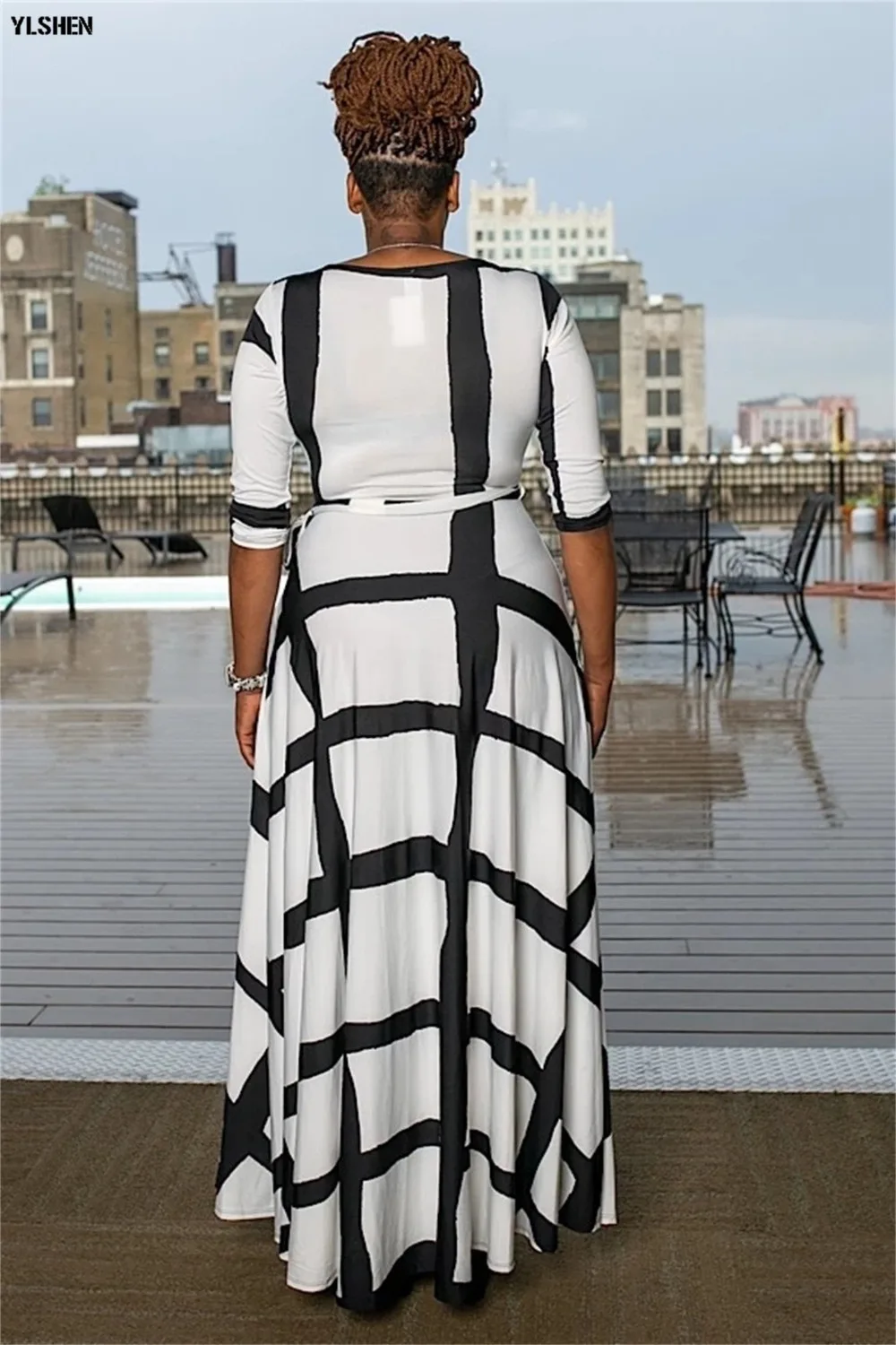 5XL African Dresses for Women Dashiki African Clothes Fashion Basin Riche Positioning Print Long Sleeve Black White Africa Dress 07