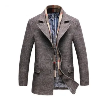 

2019 Winter Men's Casual Wool Trench Coat Fashion Business Long Thicken Slim Overcoat Jacket Male Peacoat Brand Clothes